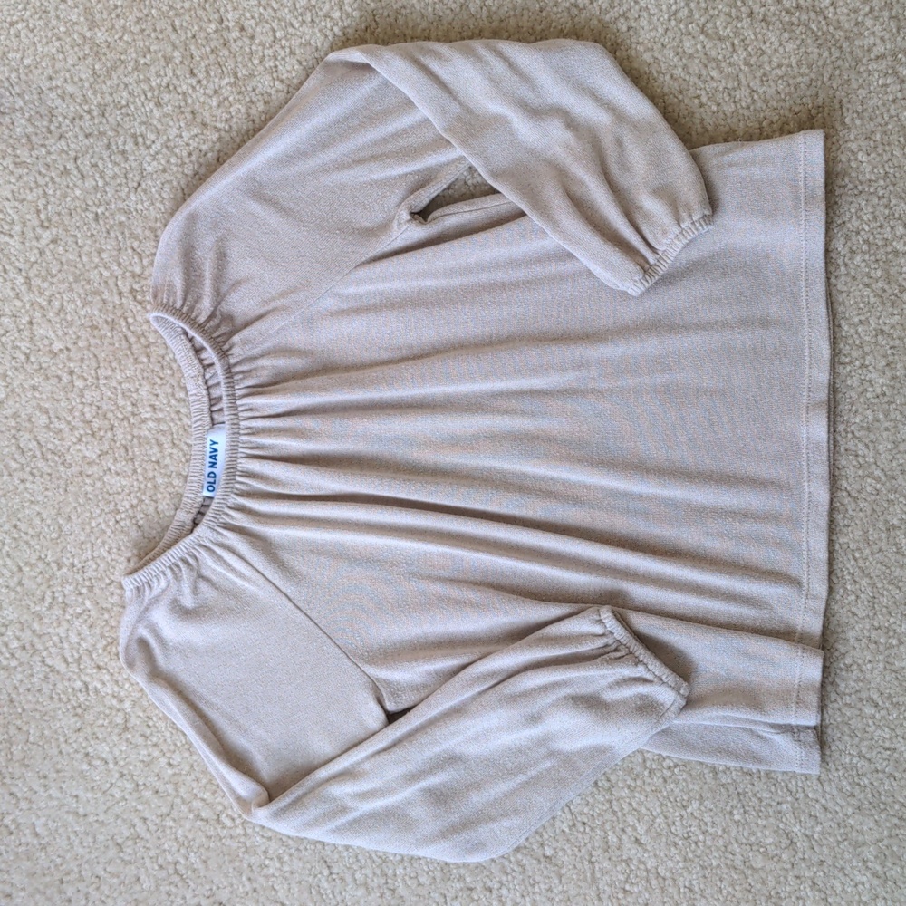 Little Girls Beige Peasant Sleeve Sweater